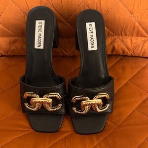 Steve Madden Black Slide Mules with Gold Chain Detail